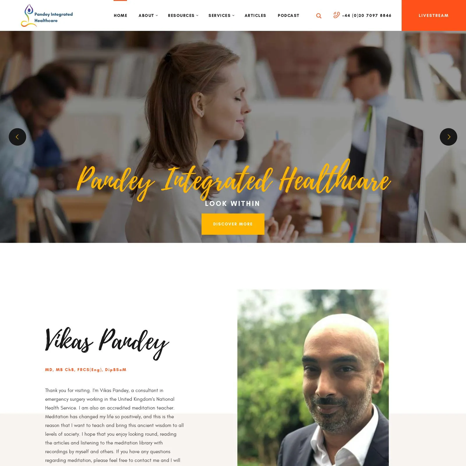 Pandey Integrated Healthcare website interface display.